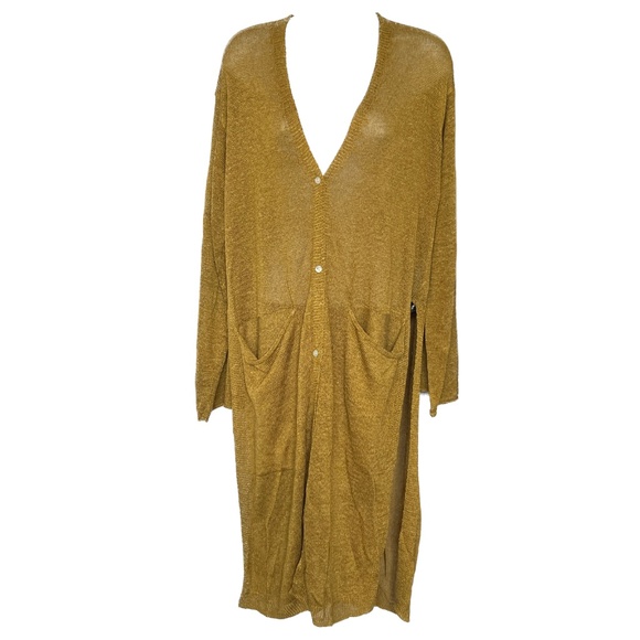 ZARA Sweater Long Sz S Gold Golden Long Sleeves Knitwear Thin Knit Button Up NEW - Picture 1 of 5